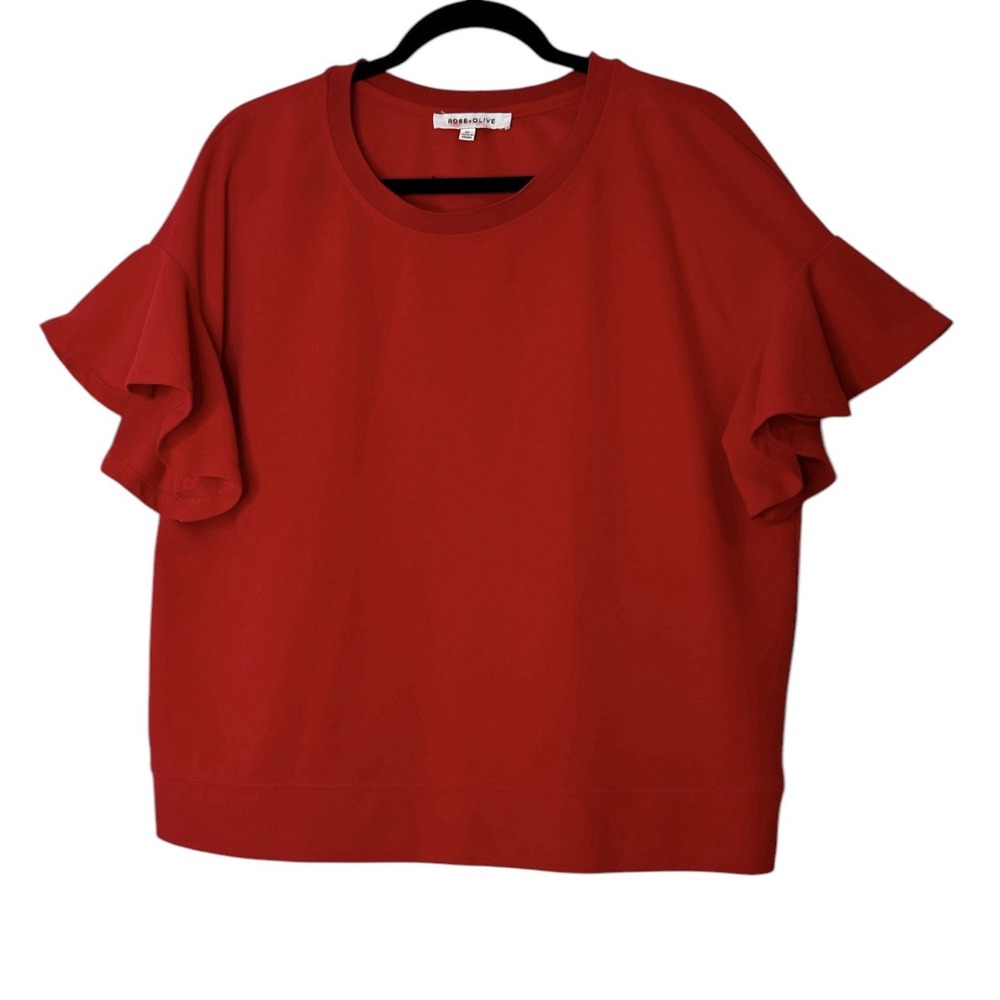 Rose + Olive Women's Red Short Sleeve Blouse - Size XL